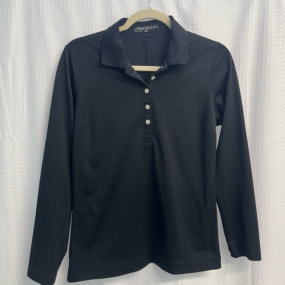 Nike Golf Women's Black Dri Fit Long Sleeve‎ Polo Shirt Medium activewear
